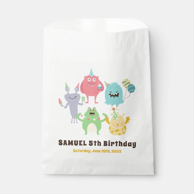 Colourful Monster Theme Kids Birthday Party Favour Bag (Front)