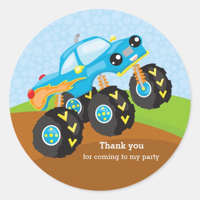 Colourful monster truck classic round sticker (Front)