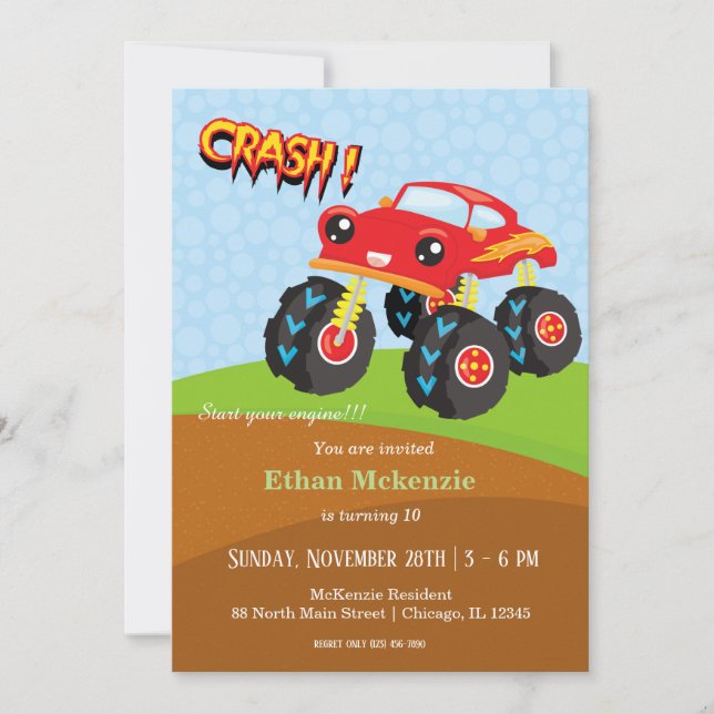 Colourful monster truck invitation (Front)