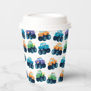 Colourful Monster Truck Pattern Birthday Paper Cups