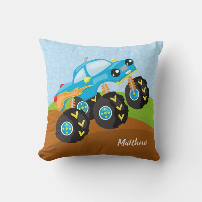Colourful monster truck throw pillow (Front)