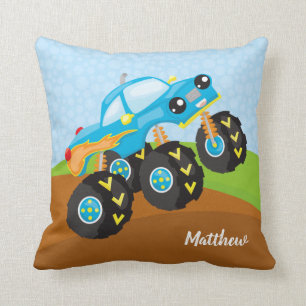 Colourful monster truck throw pillow