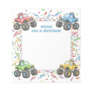 Colourful Monster Trucks Personalized Mitzvah Notepad