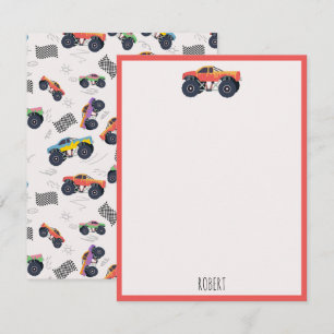 Colourful Monster Trucks Racing Kids Custom Name Card