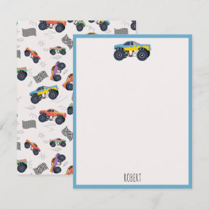 Colourful Monster Trucks Racing Kids Custom Name Card