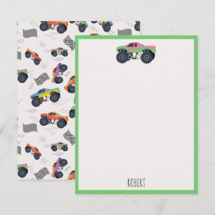Colourful Monster Trucks Racing Kids Custom Name Card