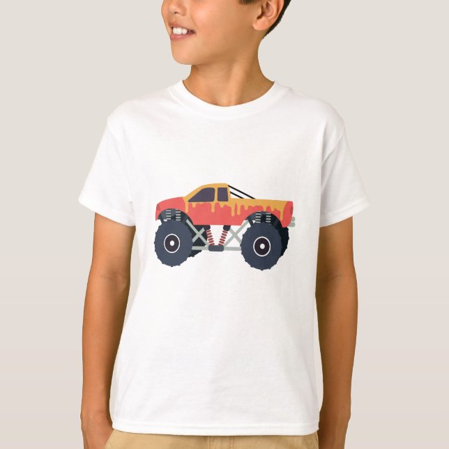 Colourful Monster Trucks Racing Kids Red T-Shirt (Front)