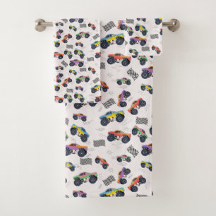 Colourful Monster Trucks Racing Pattern Bath Towel Set
