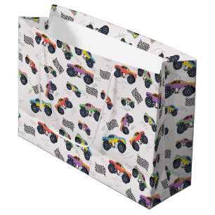 Colourful Monster Trucks Racing Pattern Large Gift Bag
