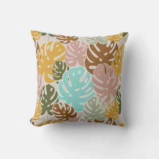 Colourful monstera jungle throw pillow