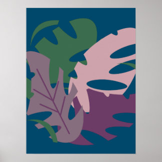 Colourful Monstera Plants Leaf Purple Pink Green Poster