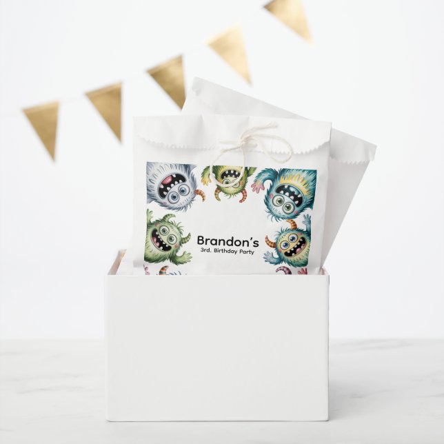 Colourful Monsters 3rd. Birthday Party Favour Bag (Party)