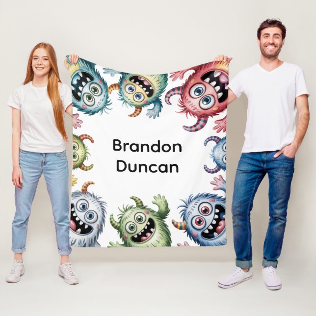 Colourful Monsters 3rd. Birthday Party Gift Fleece Blanket (In Situ)