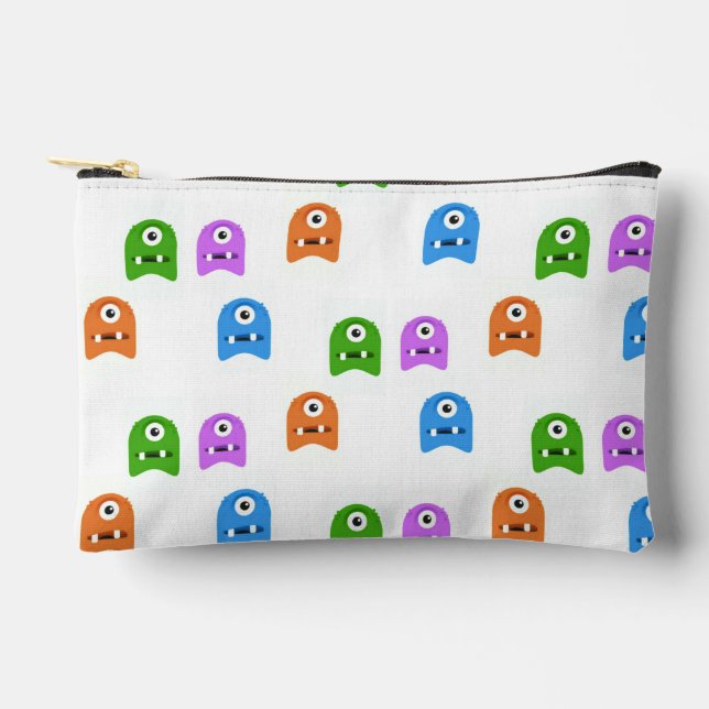 Colourful monsters on white accessory pouch (Front)
