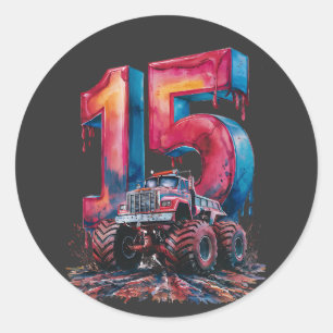Colourful Monstrous Truck Marks the 15th Birthday. Classic Round Sticker