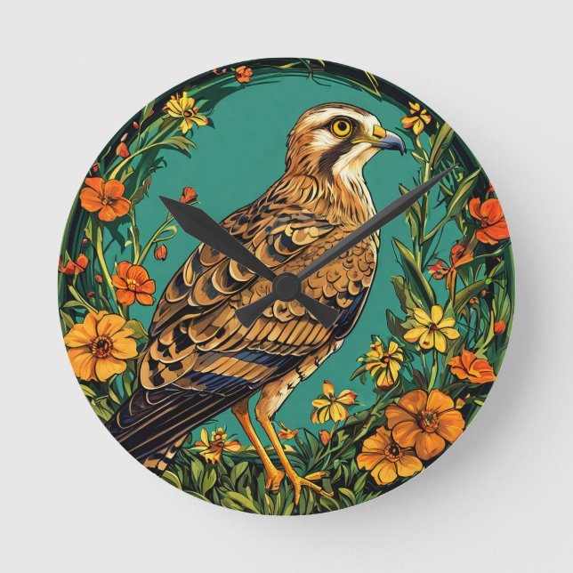 Colourful Montagu's harrier Bird Round Clock (Front)