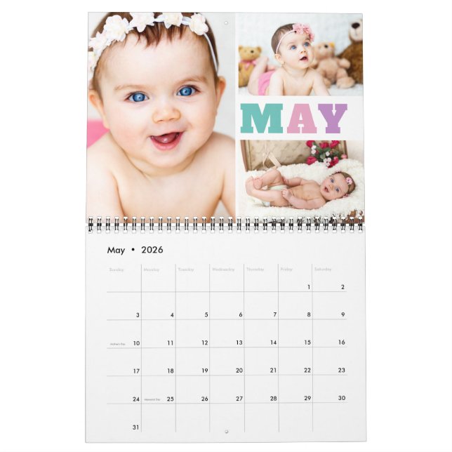 Colourful Month Abbreviations Photo Collage Calendar (May 2026)