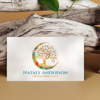 Colourful Moon Tree of life Business Card