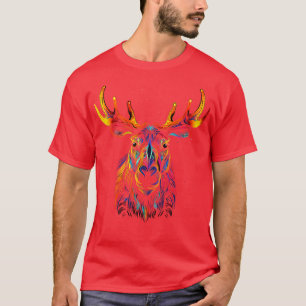 Colourful Moose Face Wild Animal Art Nature Lover T-Shirt