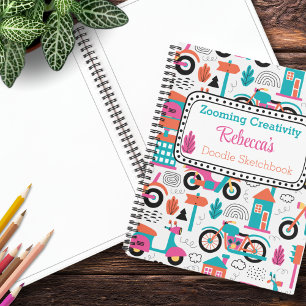 Colourful Moped Doodle Pattern Personalized Sketch Notebook