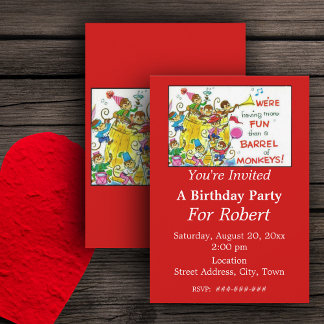 Colourful More Fun Than Barrel of Monkeys Birthday Invitation