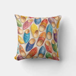 Colourful Moroccan Babouche Slippers Throw Pillow