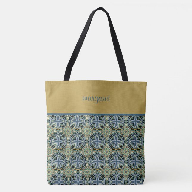 Colourful Moroccan Pattern Monogrammed Tote Bag (Front)