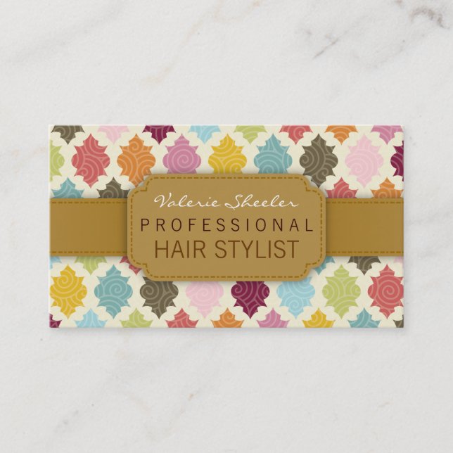 Colourful Moroccan Quatrefoil Custom Business Card (Front)