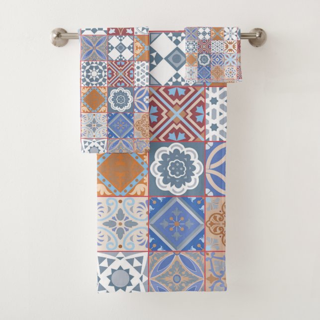Colourful Moroccan tile Bath Towel Set (Insitu)