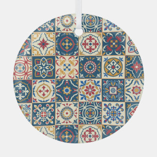 Colourful Moroccan tiles, gorgeous seamless patter Glass Ornament
