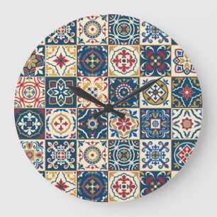 Colourful Moroccan tiles, gorgeous seamless patter Large Clock
