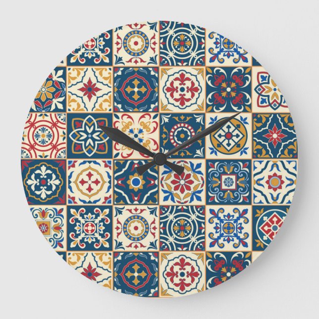Colourful Moroccan tiles, gorgeous seamless patter Large Clock (Front)