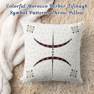 Colourful Morocco Berber Tifinagh Symbol Patterns Throw Pillow