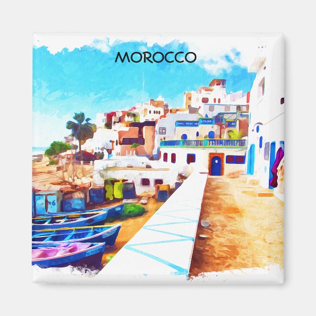 Colourful Morocco Travel Watercolor Magnet (Front)