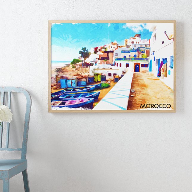Colourful Morocco Travel Watercolor Poster (morocco vintage travel poster)