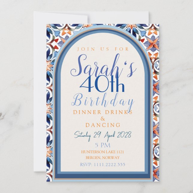 Colourful Morrocan Geometric Tile Birthday Invitation (Front)