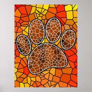 Colourful Mosaic Art Dog Paw Print