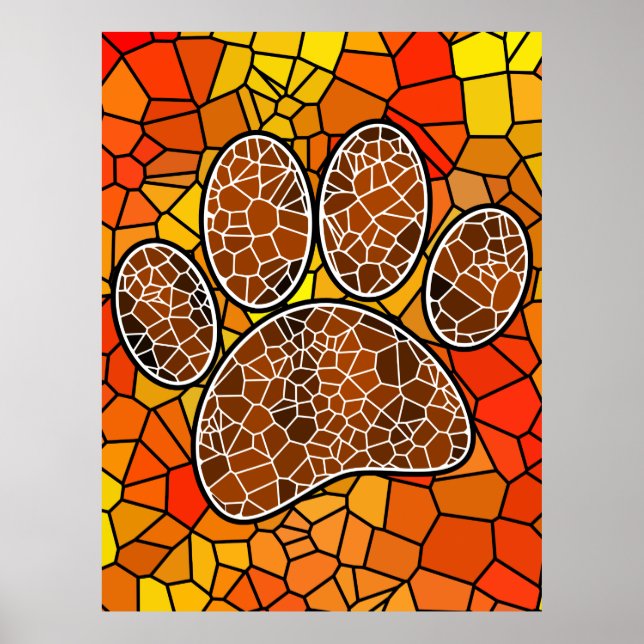 Colourful Mosaic Art Dog Paw Print (Front)