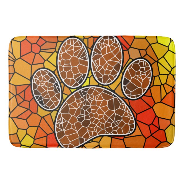 Colourful Mosaic Art Dog Paw Print Bath Mat (Front)