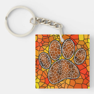 Colourful Mosaic Art Dog Paw Print Keychain