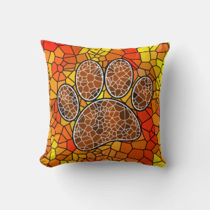 Colourful Mosaic Art Dog Paw Print Throw Pillow