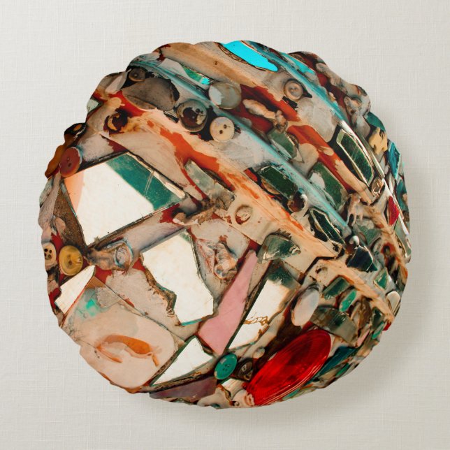 Colourful Mosaic Art Round Pillow (Front)