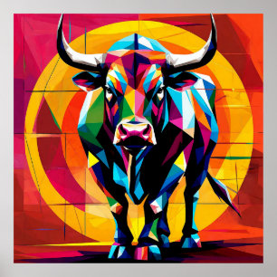Colourful Mosaic Bull Poster