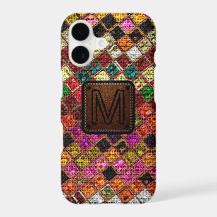 Colourful Mosaic Burlap Elegant Leather Look #12