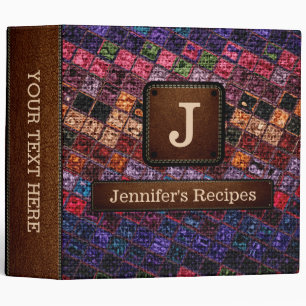 Colourful Mosaic Burlap Elegant Leather Look #16 Binder
