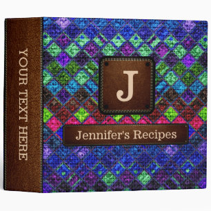 Colourful Mosaic Burlap Elegant Leather Look #2 Binder
