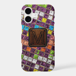 Colourful Mosaic Burlap Elegant Leather Look #4
