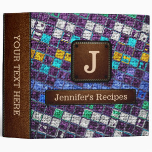 Colourful Mosaic Burlap Elegant Leather Look #5 Binder