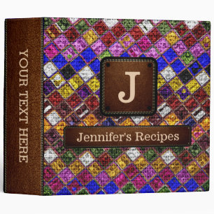 Colourful Mosaic Burlap Elegant Leather Look #7 Binder