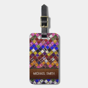 Colourful Mosaic Burlap Elegant Leather Look #7 Luggage Tag